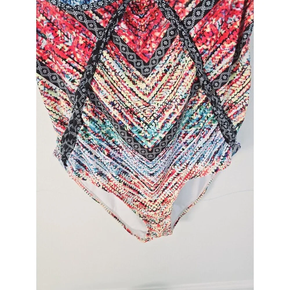 Meet Curve Multicolored Plunge Underwire Molded Cups One Piece Swimsuit 4X 4XL - Picture 5 of 12